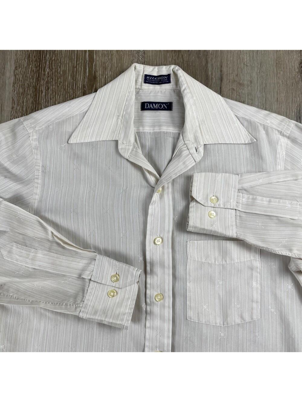 Vintage 70's Damon Silcron Perm Press Button Up Shirt Dagger Collar Large